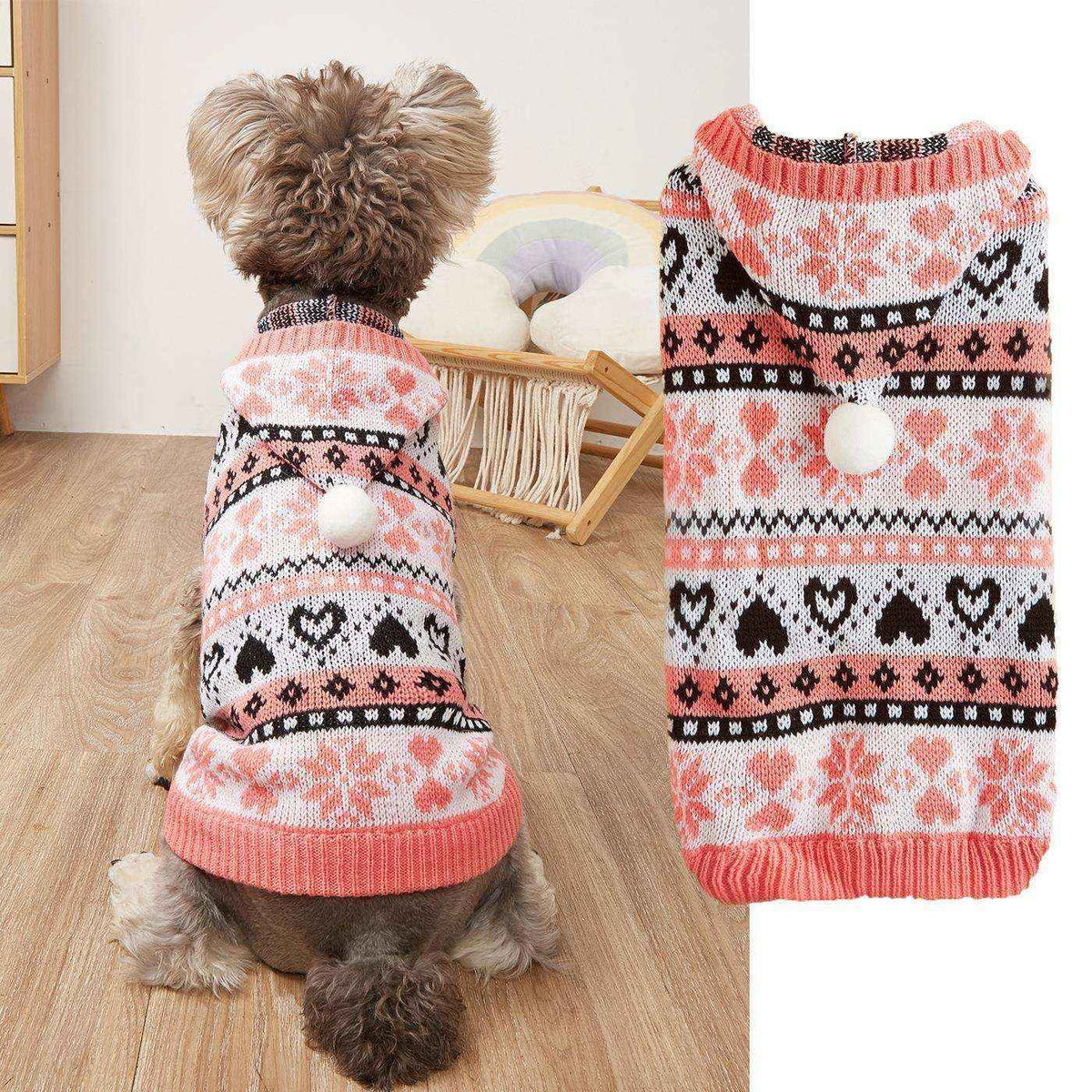 Maglione per Cani con Cappuccio e Ponpon | Fantasia Cuoricini by Dog Moda