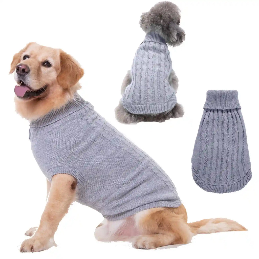 Jersey de trenza para perros y gatos sin mangas con cuello alto acrílico