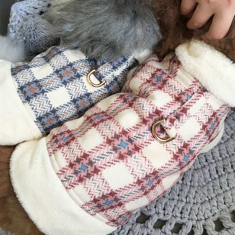 Cappottino in Pile per Cani con Fantasia a Quadretti – Perfetto per le Passeggiate Autunnali - Dog Moda