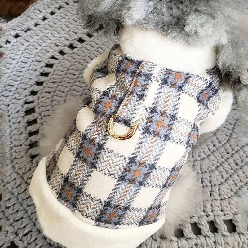 Cappottino in Pile per Cani con Fantasia a Quadretti – Perfetto per le Passeggiate Autunnali - Dog Moda