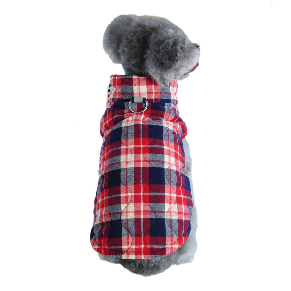 Cappottino in Tessuto Stile Tartan per Cani con Pettorina Integrata e Chiusura a Zip - Dog Moda
