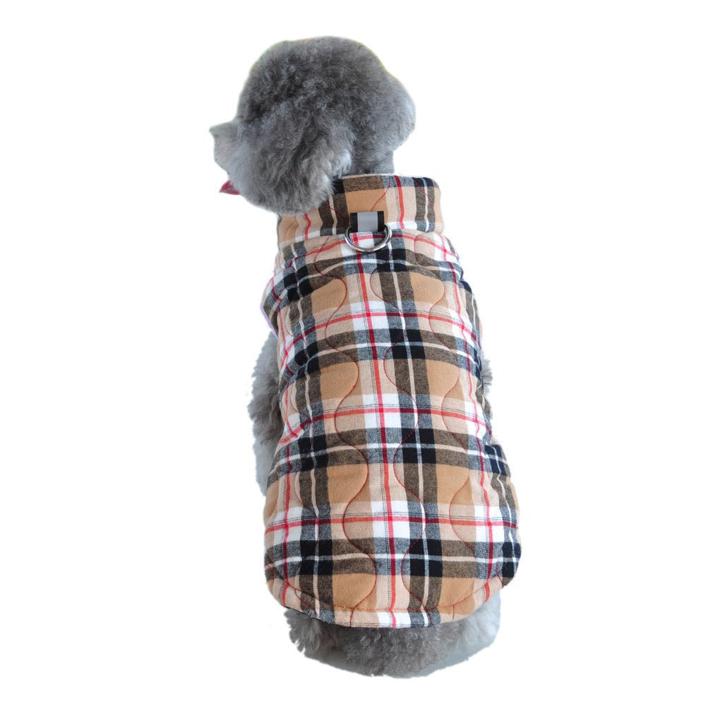 Cappottino in Tessuto Stile Tartan per Cani con Pettorina Integrata e Chiusura a Zip - Dog Moda