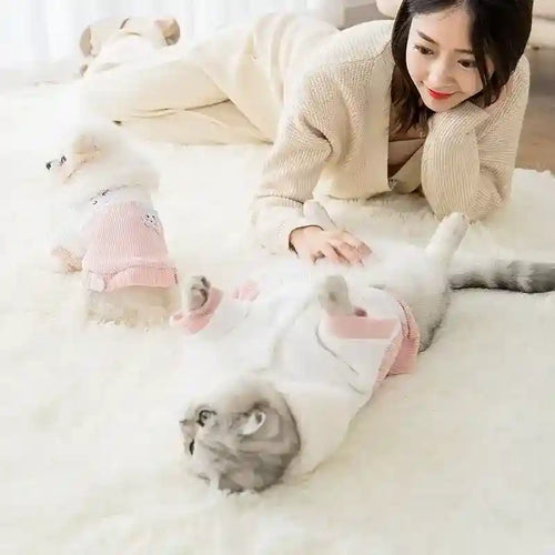 Cappottino in Velluto a Coste Smanicato Modello "Pink" – Con Stampa di Gattini Amorevoli - Dog Moda