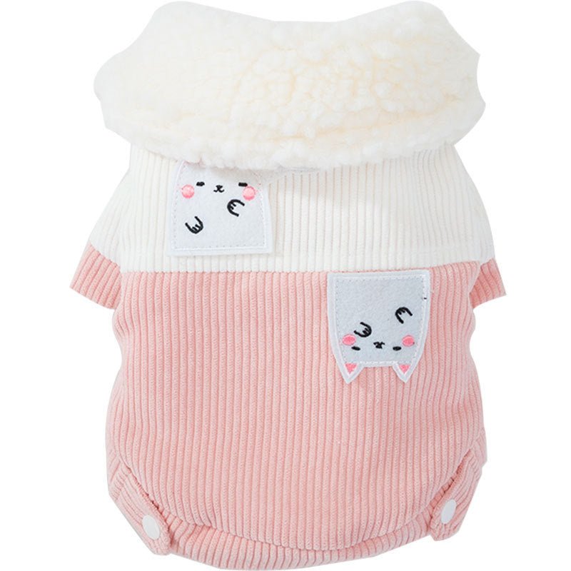 Cappottino in Velluto a Coste Smanicato Modello "Pink" – Con Stampa di Gattini Amorevoli - Dog Moda