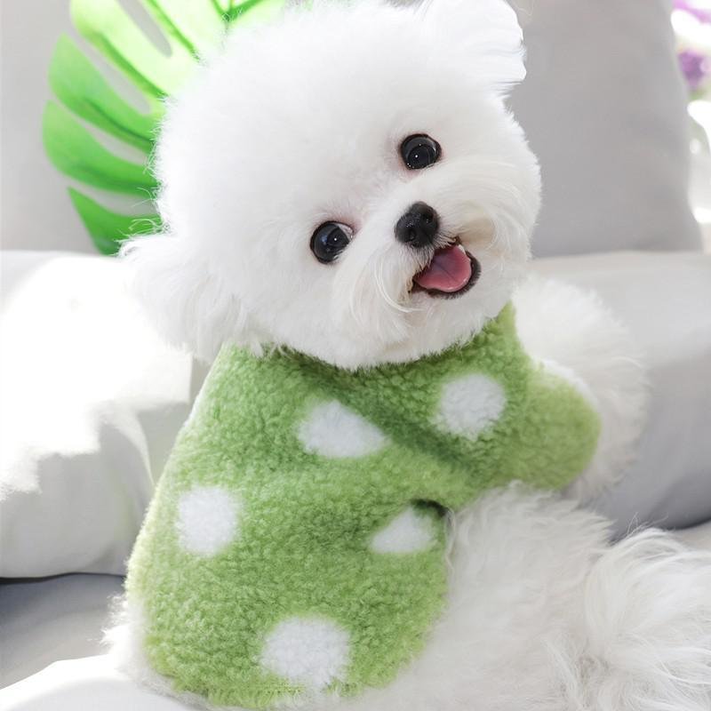 Fleece Coat for Dogs "Pomeranian" Polka Dot Pattern with Abdomen Zip