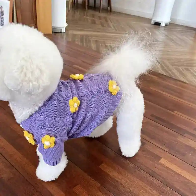 Maglione Violet per Cani - Porpora con Fiorellini Gialli by Dog Moda