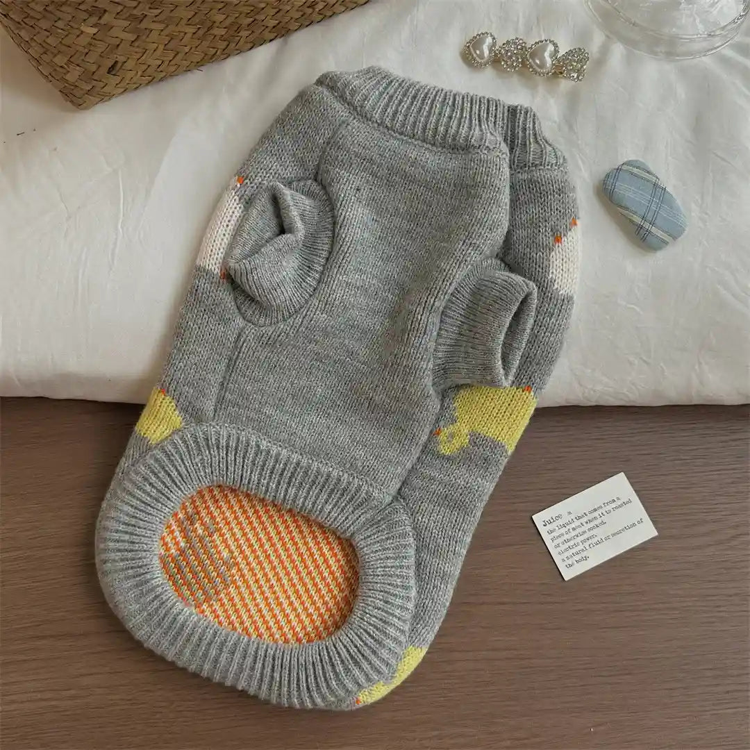 Maglione Cani Gatti Fair Isle Collo Alto Grigio Inverno by null
