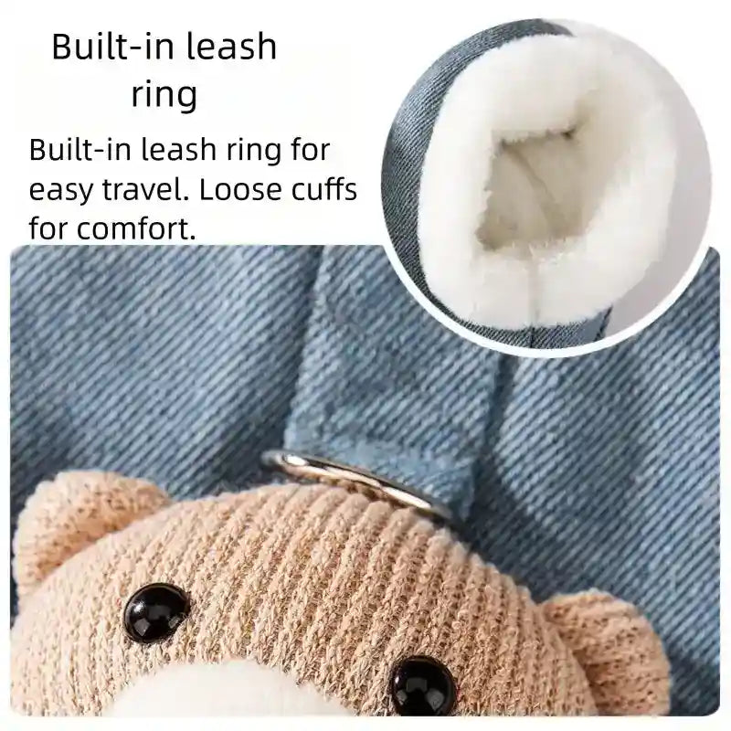 Abrigo Denim Osito 3D para Perros - Chaleco de Peluche