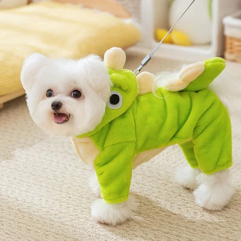 DINO Dinosaur Dog Onesie - Green Crest Hooded Tail