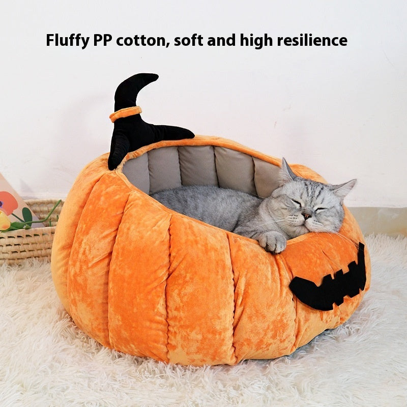 Pumpkin Shaped Cat Bed – Soft &amp; Easy to Clean