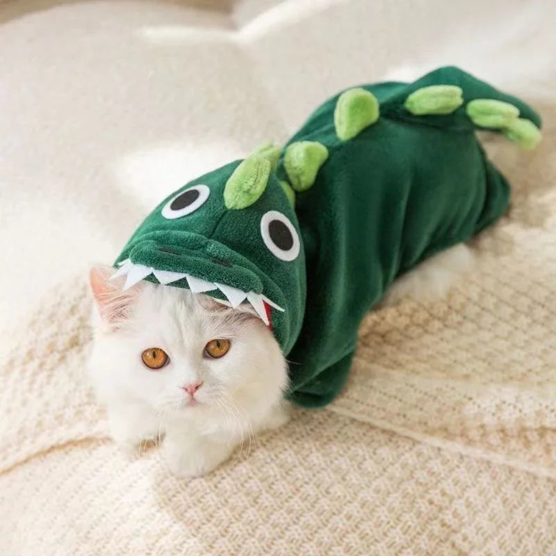 Dinosaur Cat Dress - Green with Hood and Crest Dog Moda Dinosaur Cat Dress - Green with Hood and Crest Dog Moda