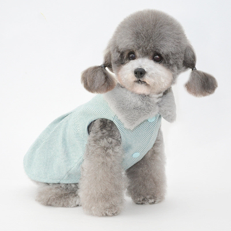Vogue Pup Sleeveless Coat - Stripes and Warm Fleece