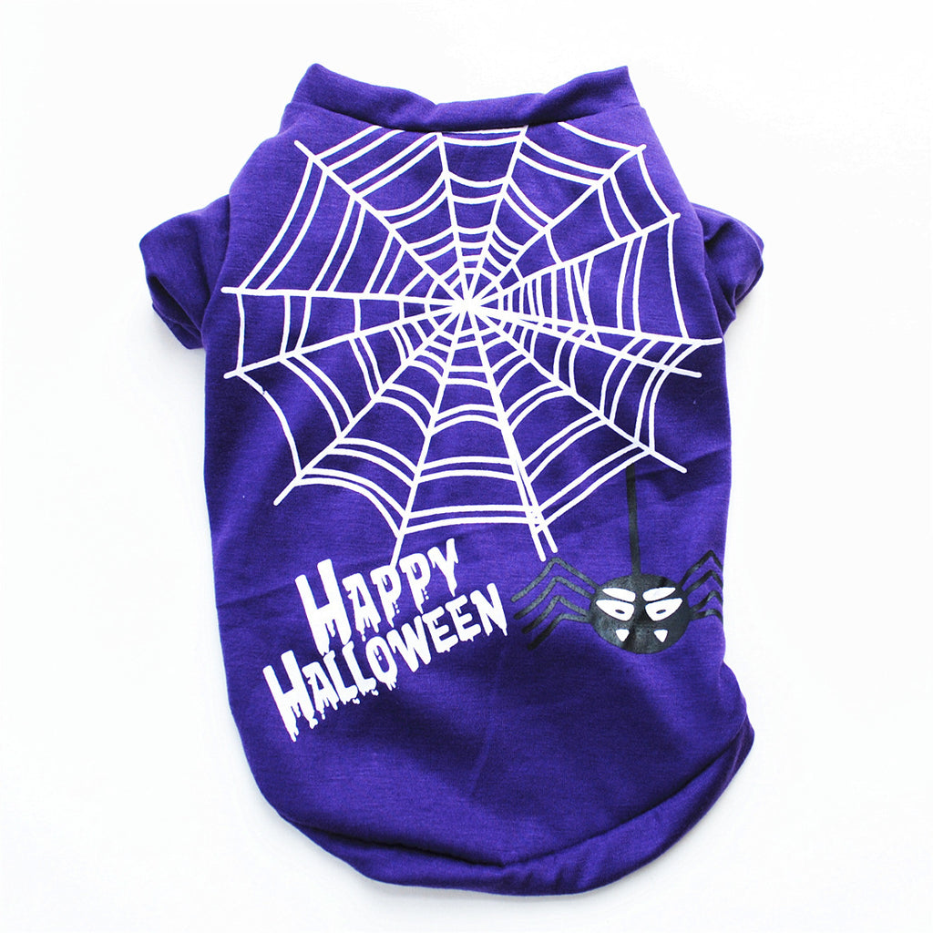 "Happy Halloween" Spider Web Dog T-Shirt