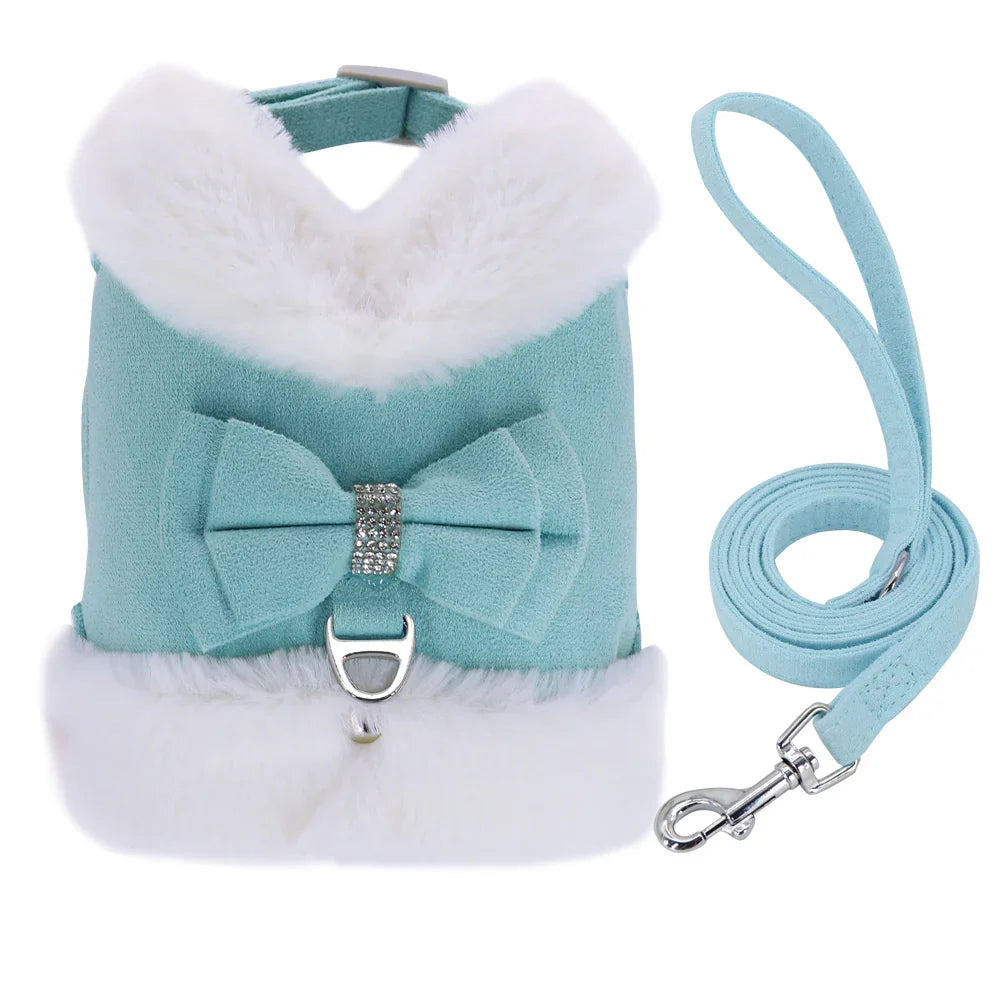 Dog Harness with Bow and Adjustable Leash