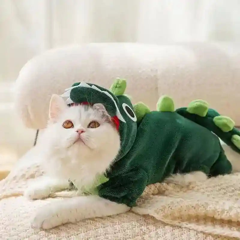 Vestitino Dinosauro per Gatti - Verde con Cappuccio by Dog Moda