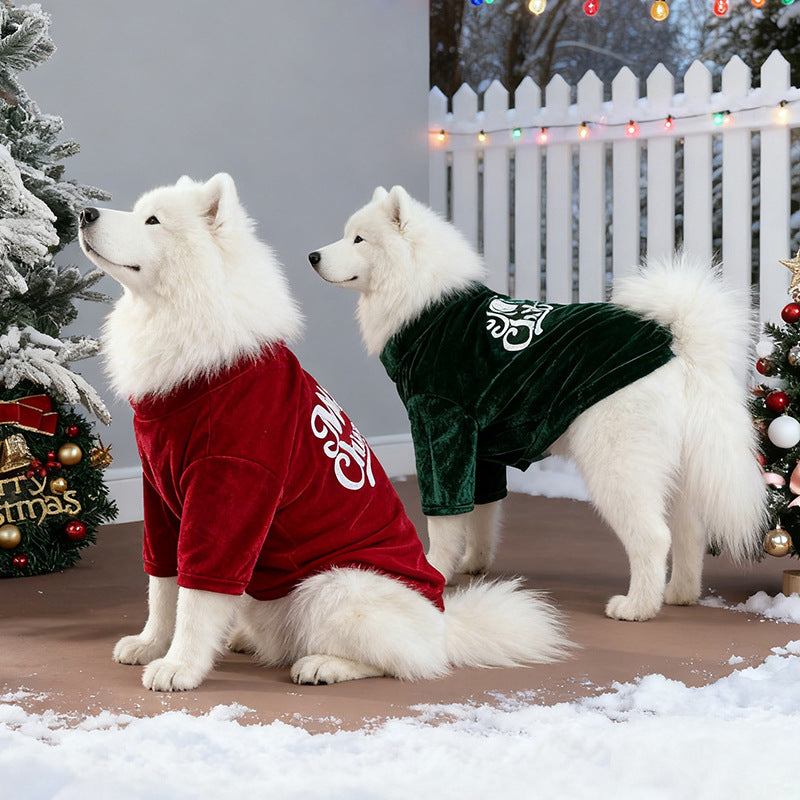 Maglia Natale Cani Merry Christmas Velluto Rosso Verde