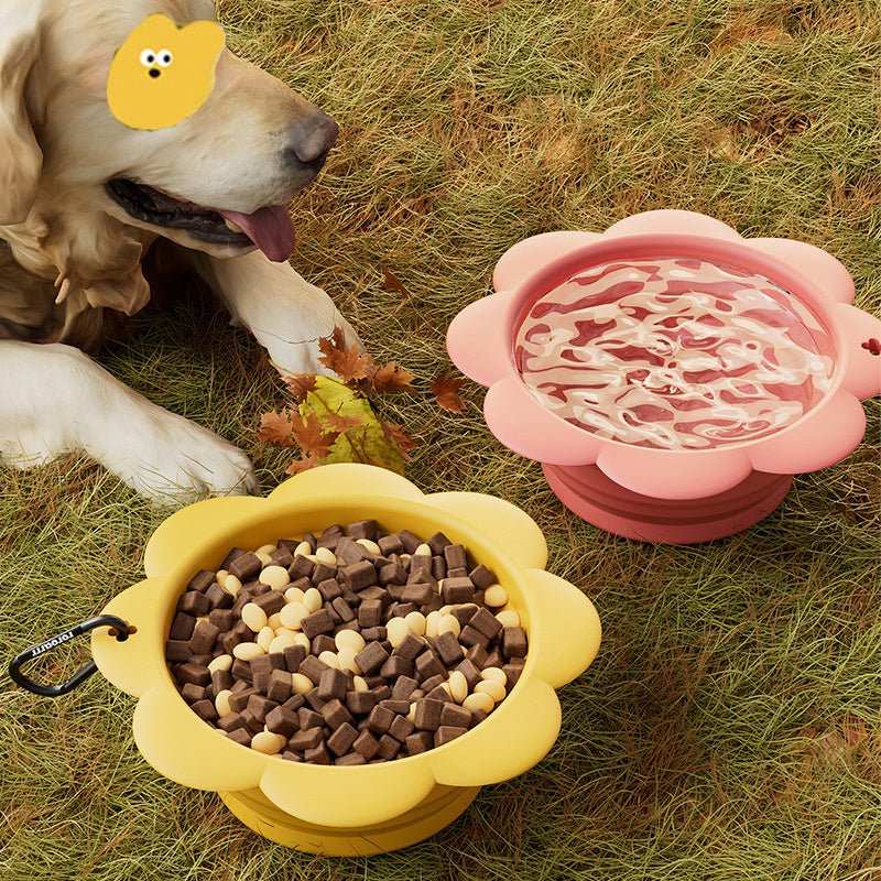 Ciotola Pieghevole per Cani in Silicone con Fantasia a Margherite - Ideale per Viaggi - Dog Moda