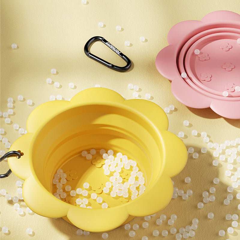 Ciotola Pieghevole per Cani in Silicone con Fantasia a Margherite - Ideale per Viaggi - Dog Moda