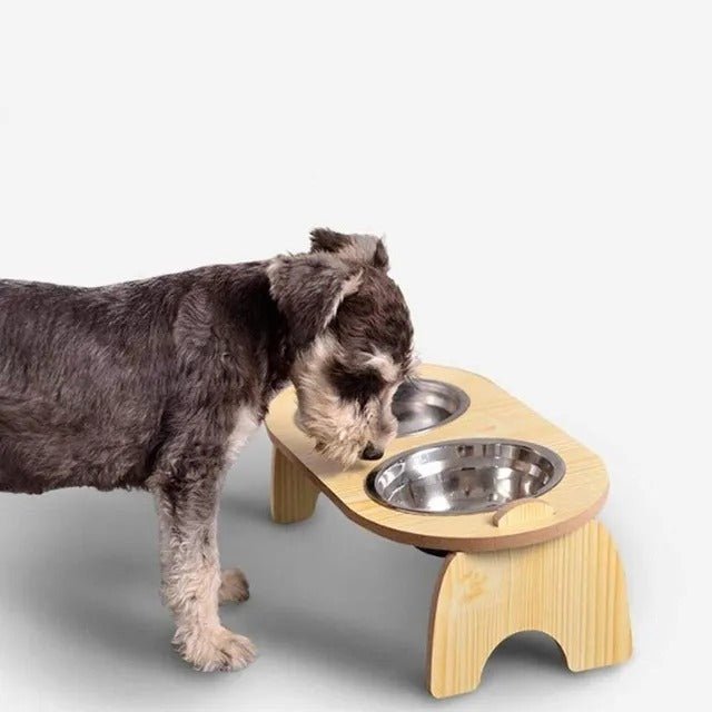 Ciotola Rialzata in Legno per Cani e Gatti - Disponibile in Versione Singola o Doppia - Dog Moda