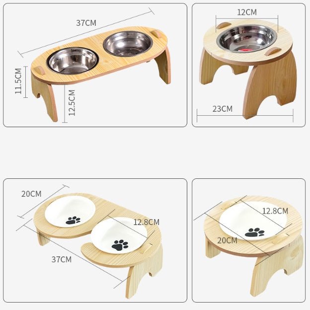 Ciotola Rialzata in Legno per Cani e Gatti - Disponibile in Versione Singola o Doppia - Dog Moda