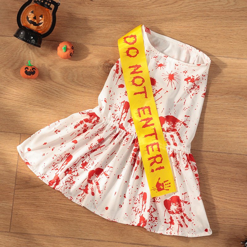 Costume di Halloween per cani bianco con sangue finto e fascia "Do Not Enter" - Dog Moda