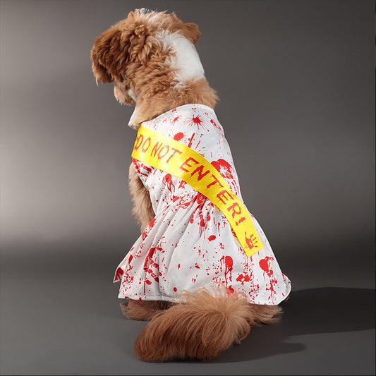 Costume di Halloween per cani bianco con sangue finto e fascia "Do Not Enter" - Dog Moda