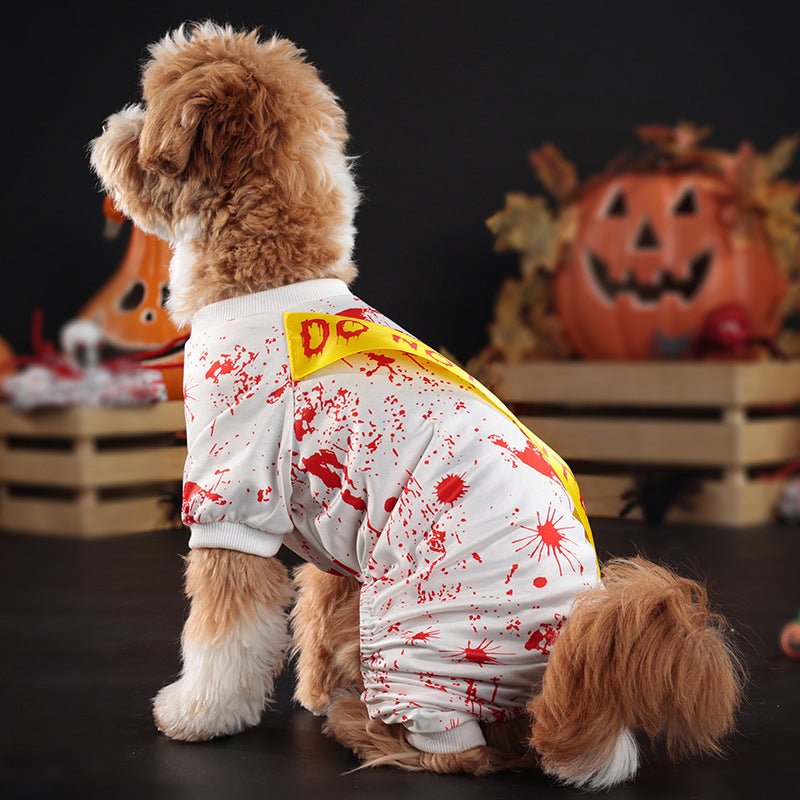 Costume di Halloween per cani bianco con sangue finto e fascia "Do Not Enter" - Dog Moda