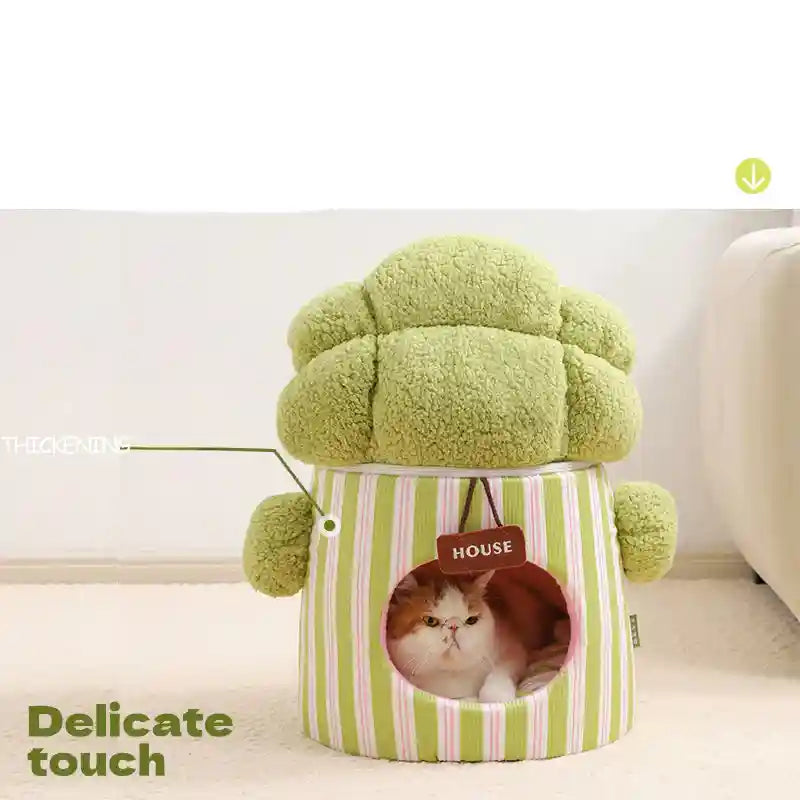 猫用ブロッコリーハウス - 4シーズン対応滑り止めクッション