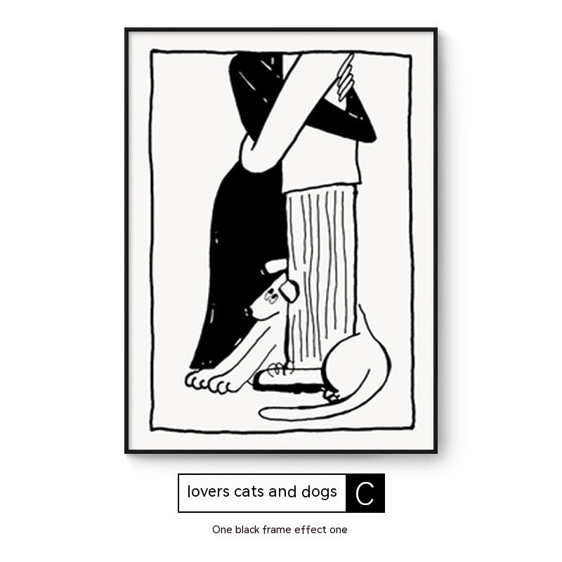 Quadro Astratto Persone con Cane - Stampa Decorativa Moderna