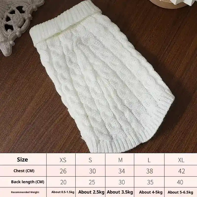 キャラメル編み込み犬用セーター - ノースリーブカラー付き