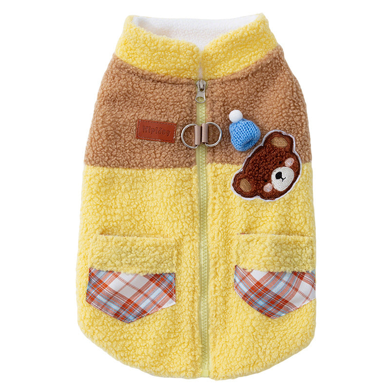 Cappotto Trapuntato Pile Cani con Orsetto Ricamato 3D