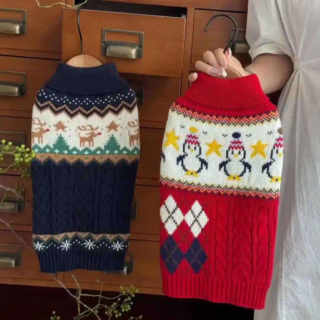 Maglione Intrecciato per Cani e Gatti - Renna e Pinguini by Dog Moda