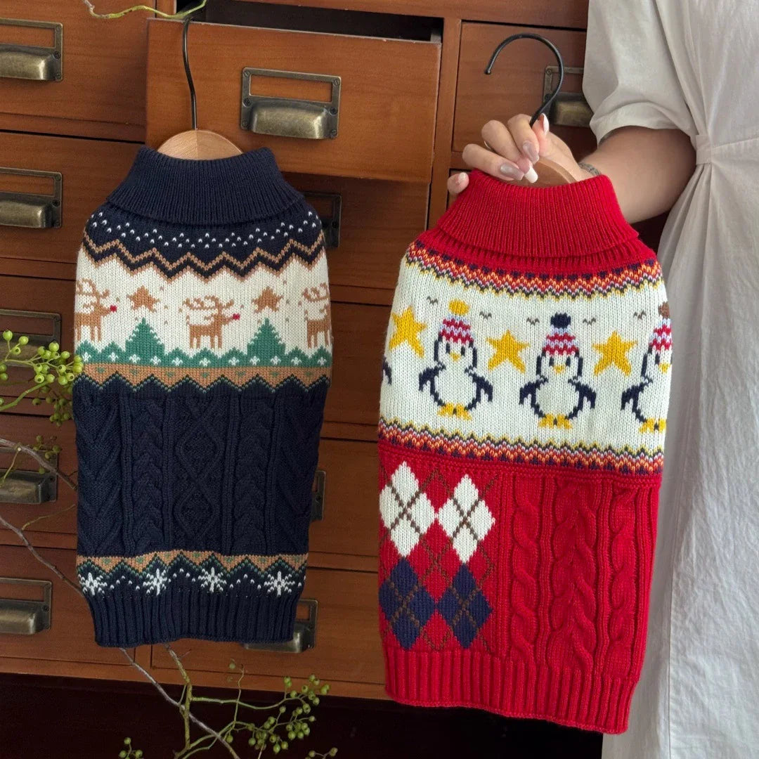 Reindeer and Penguins Knitted Sweater for Dogs and Cats