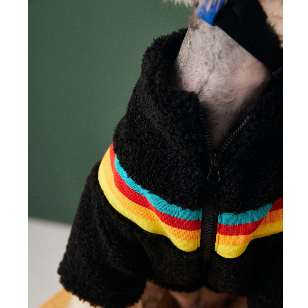 Bear Dog Fleece Coat - Multicolored Stripe Zip