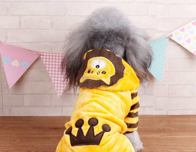 Costume invernale per cani a forma di orso, mucca, dinosauro, leone