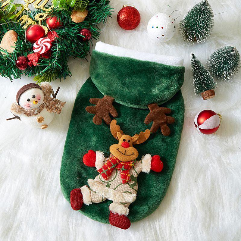 Christmas Dog Coat with Hood 3D Embroidery Red Green