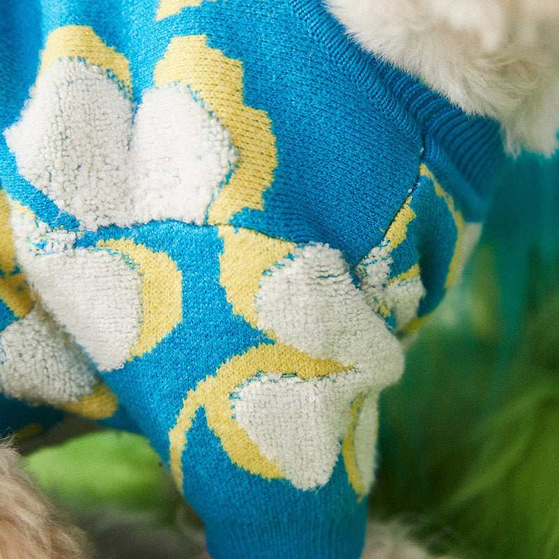 Maglioncino in Lana "Blue Blossom" – Eleganza Floreale per il Tuo Cane - Dog Moda