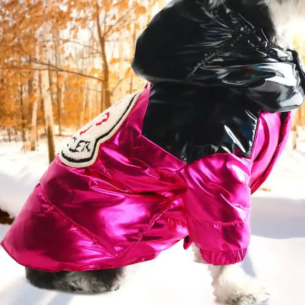 Cappotto per Cani Stile Moncler con Cappuccio Lucido – Rosa o Nero by Dog Moda