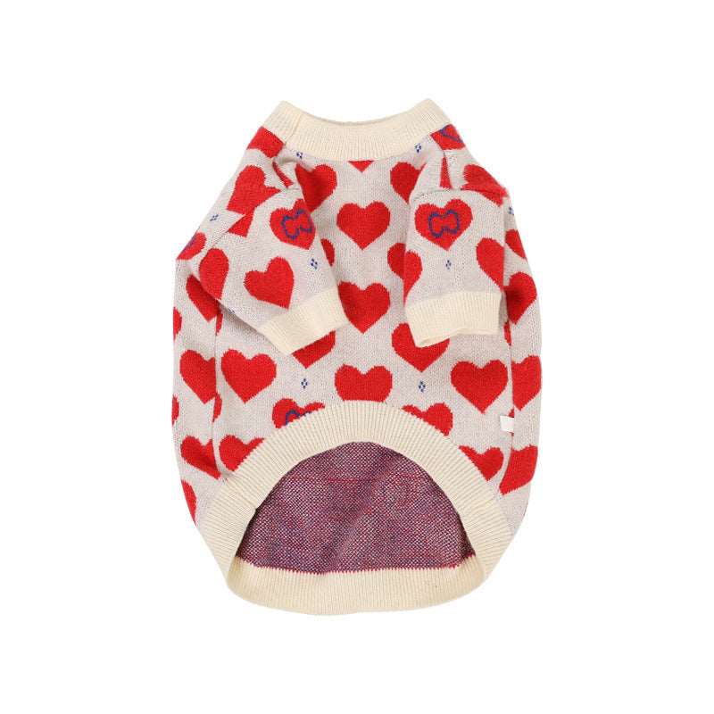 Maglione per Cani Piccola Taglia in Lana Bianco con Cuori Rossi – Comodo e Caldo