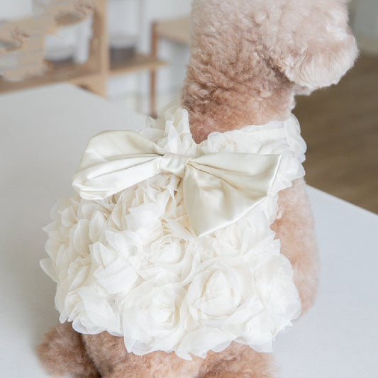 Vestitino elegante da cerimonia per cani con roselline in tulle e fiocco