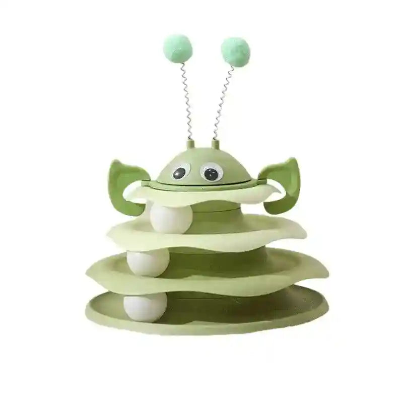 猫用3段遊びタワー - 回転するボールとミツバチ