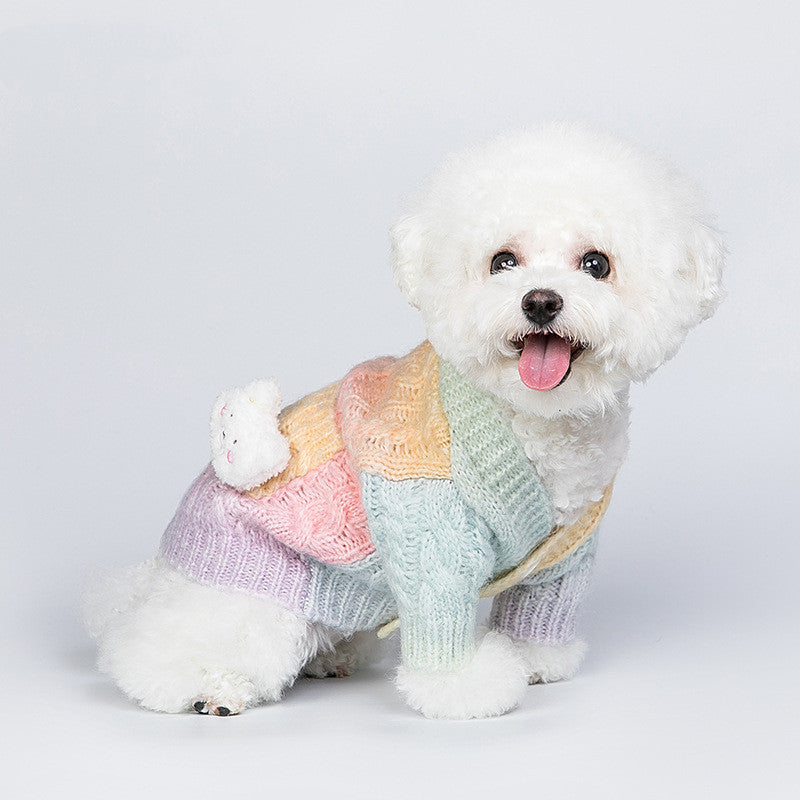 Pink Wool Dog Sweater with Pocket and Bunny