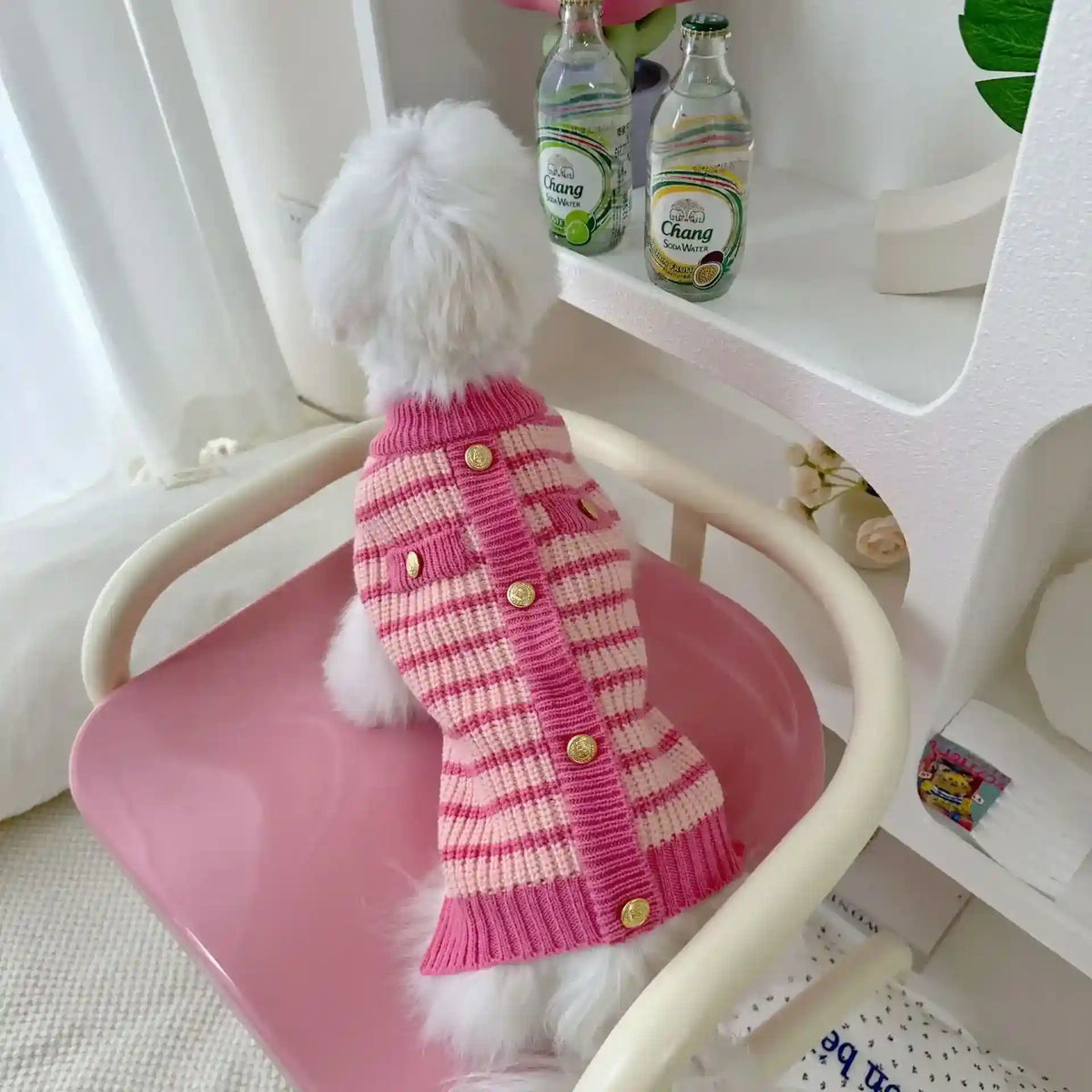 Maglioncino Cani a Righe Rosa con Bottoni Dorati by Dog Moda