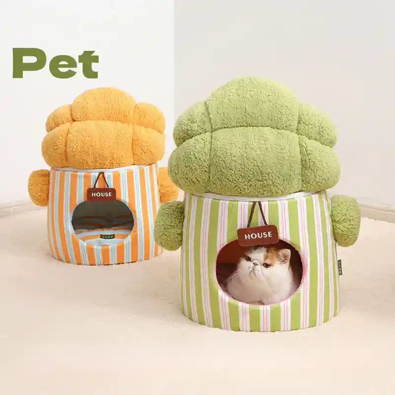 猫用ブロッコリーハウス - 4シーズン対応滑り止めクッション