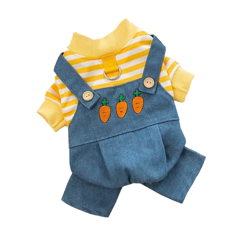 Salopette Jeans per Cani con Maglia a Righe - Tutina Cane