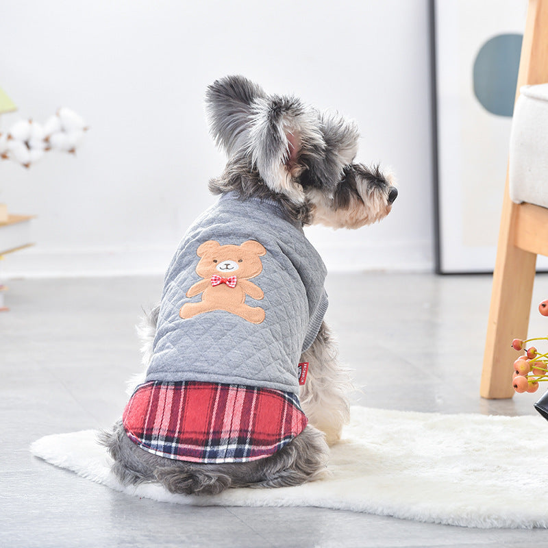 Cappotto in Pile per Cani "Lonely" Rosa e Grigio con Coniglietto e Orsetto