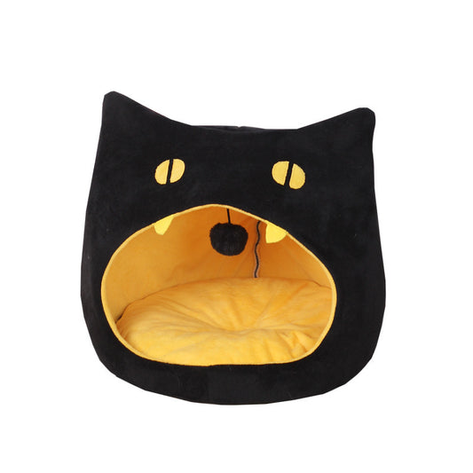 Cuccia per Gatti a Forma di Testa di Gatto Nero - Grotta Morbida per Halloween