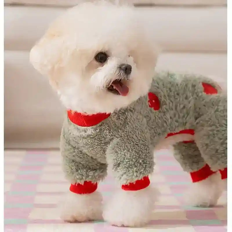 Mono Fuzzy Bordado de Frutas para Perros - Suave y Cálido