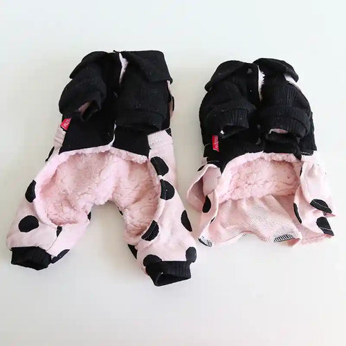 Pink Polka Dot Fleece Dog Coat - Overalls or Skirt