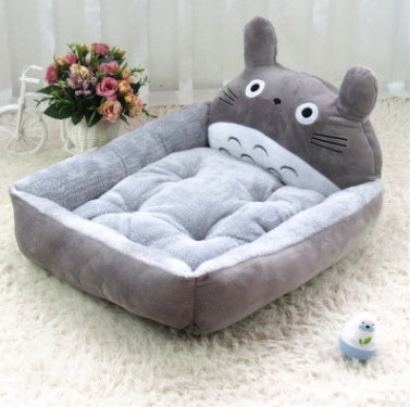 Cama rectangular para perros y gatos con respaldo de personajes animados